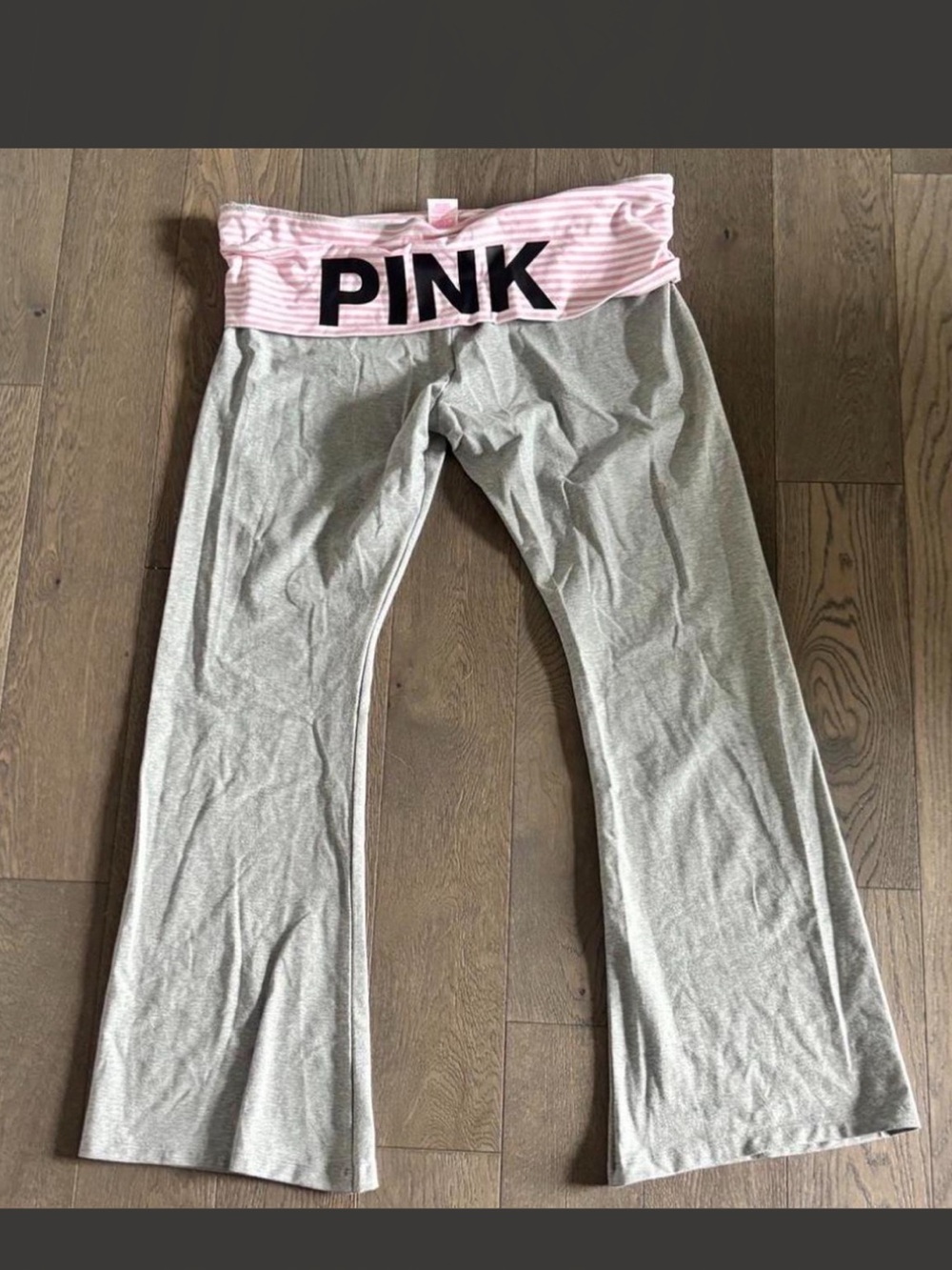 PINK Victoria's Secret Grey Lounge Leggings with Pink Fold-Over Waistband